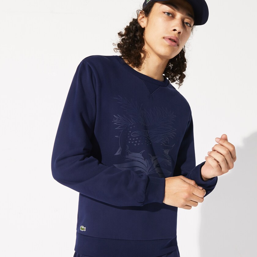 Men's Lacoste Navy Blue / Green Sweatshirts SPORT Roland Garros Plant Print BQ6-97279M7