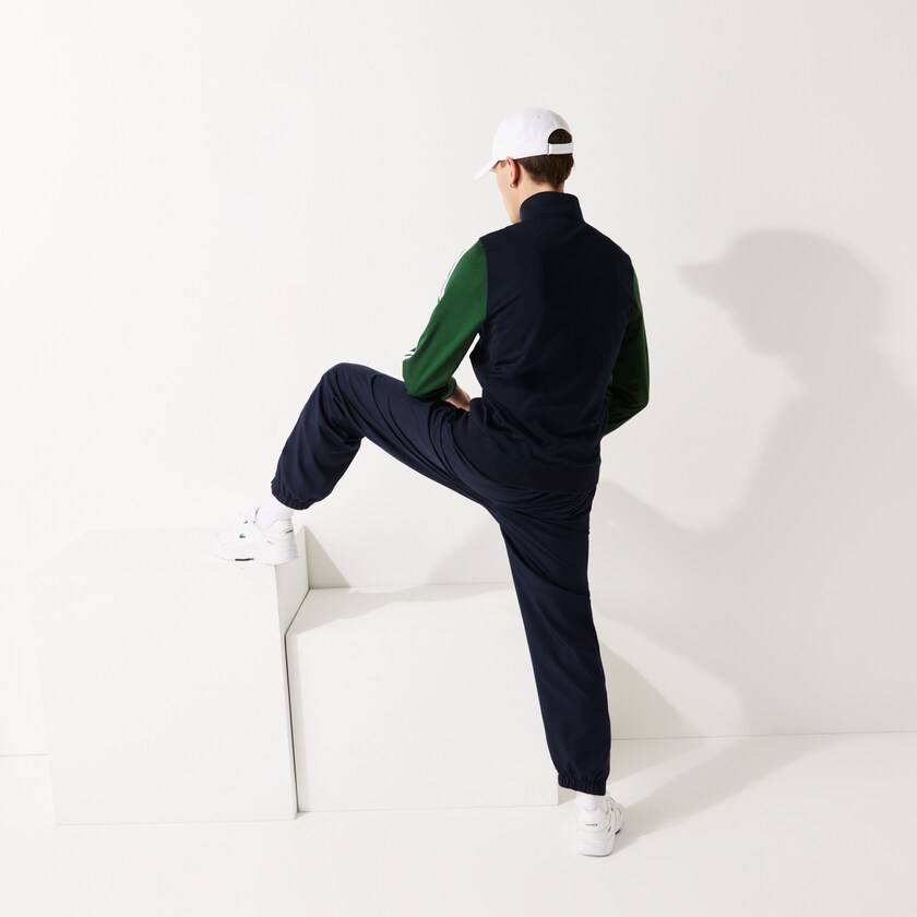 Men's Lacoste Navy Blue / Green Sweatshirts SPORT Two-Tone Technical Piqué Zip AU5-47054B9