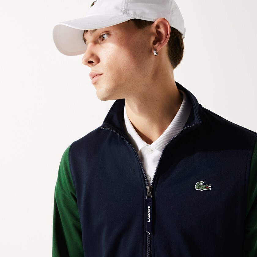 Men's Lacoste Navy Blue / Green Sweatshirts SPORT Two-Tone Technical Piqué Zip AU5-47054B9