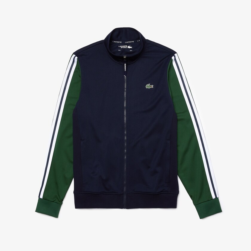 Men's Lacoste Navy Blue / Green Sweatshirts SPORT Two-Tone Technical Piqué Zip AU5-47054B9