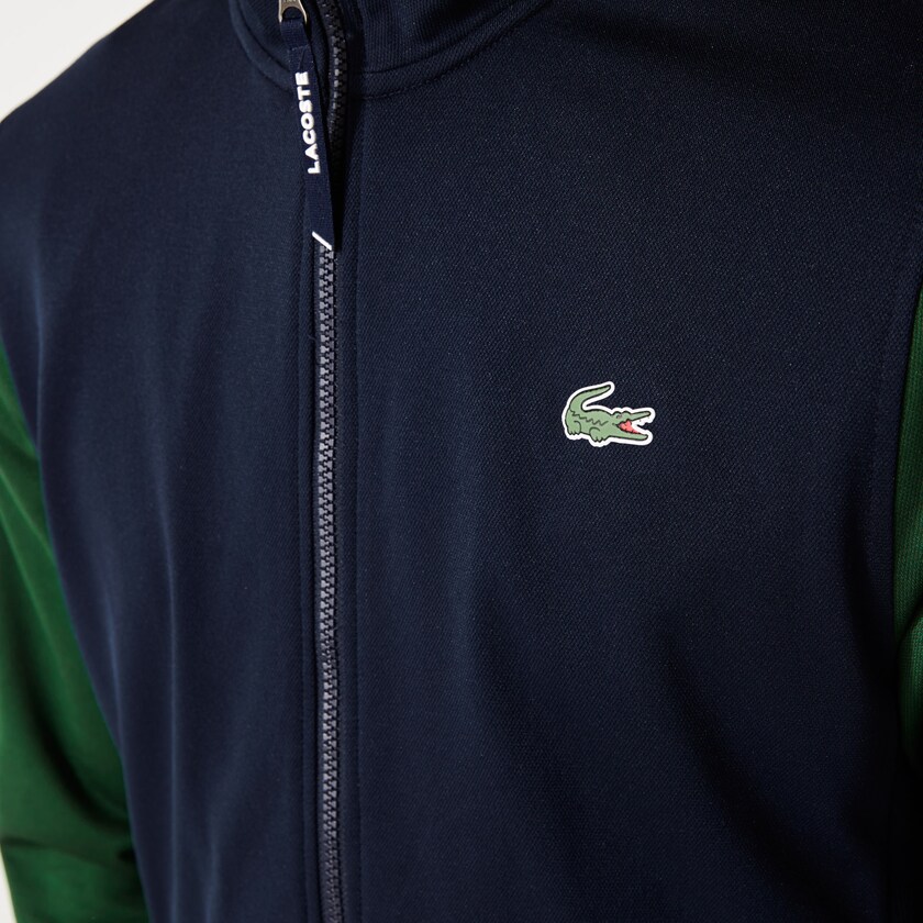 Men's Lacoste Navy Blue / Green Sweatshirts SPORT Two-Tone Technical Piqué Zip AU5-47054B9