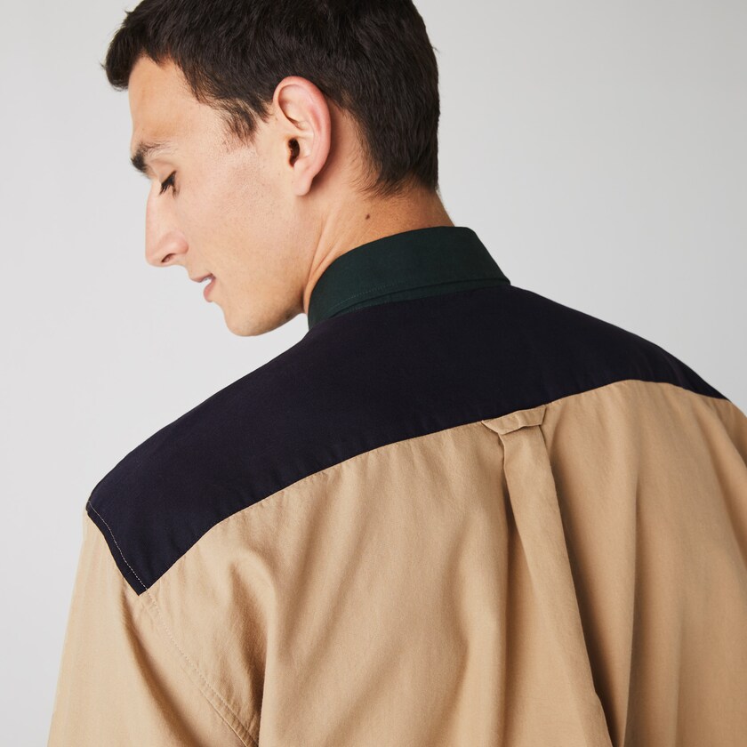 Men's Lacoste Navy Blue / Green / Beige Shirts Lightweight Regular Fit Colorblock Cotton Canvas TB5-06300W6