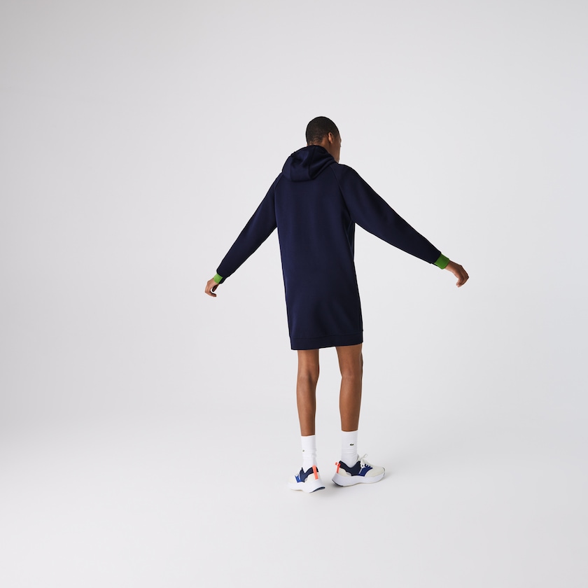 Women's Lacoste Navy Blue / Green / Black Dress SPORT Hooded Cotton Blend Sweatshirt RQ2-21262U3