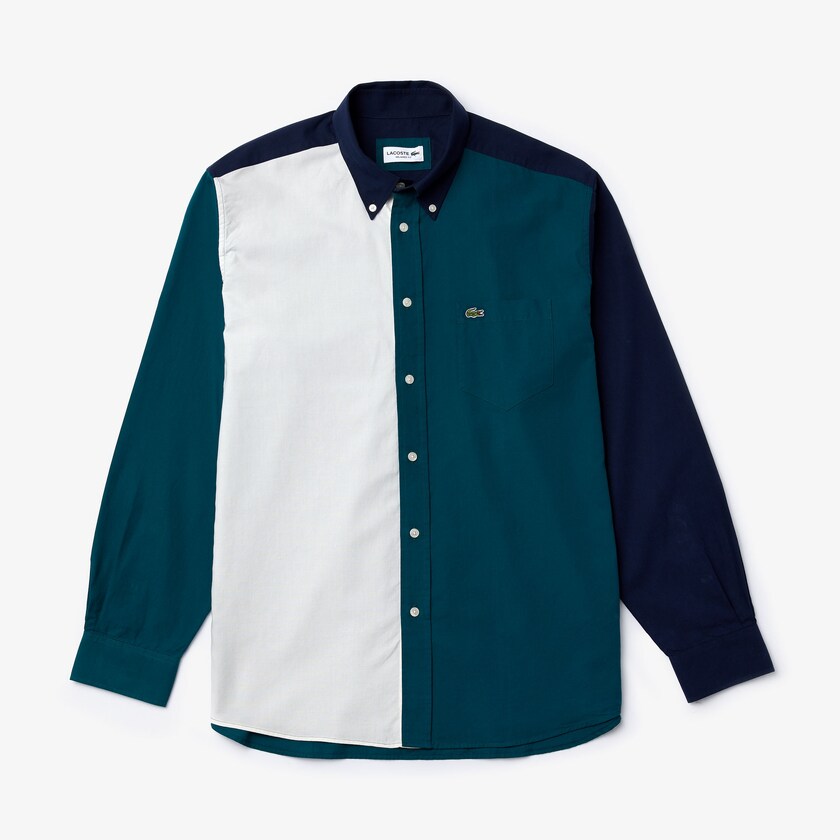 Men's Lacoste Navy Blue / Green / White Shirts Color-Block Cotton TS6-39523H7