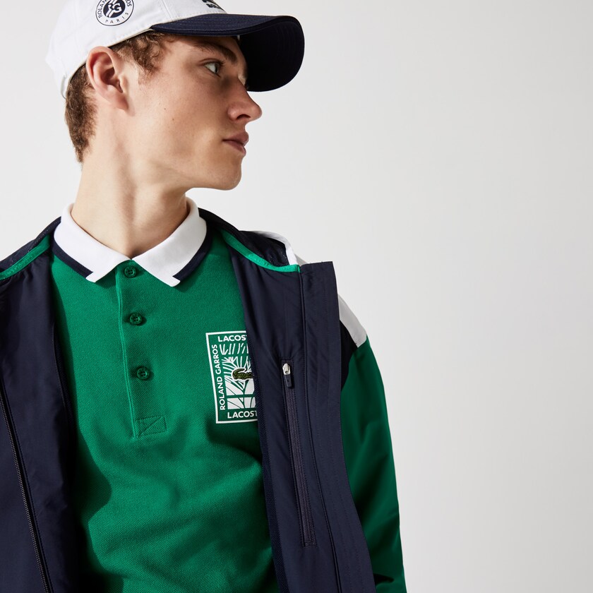Men's Lacoste Navy Blue / Green / White Windbreaker SPORT Roland Garros Zip-Up VD9-69486K3