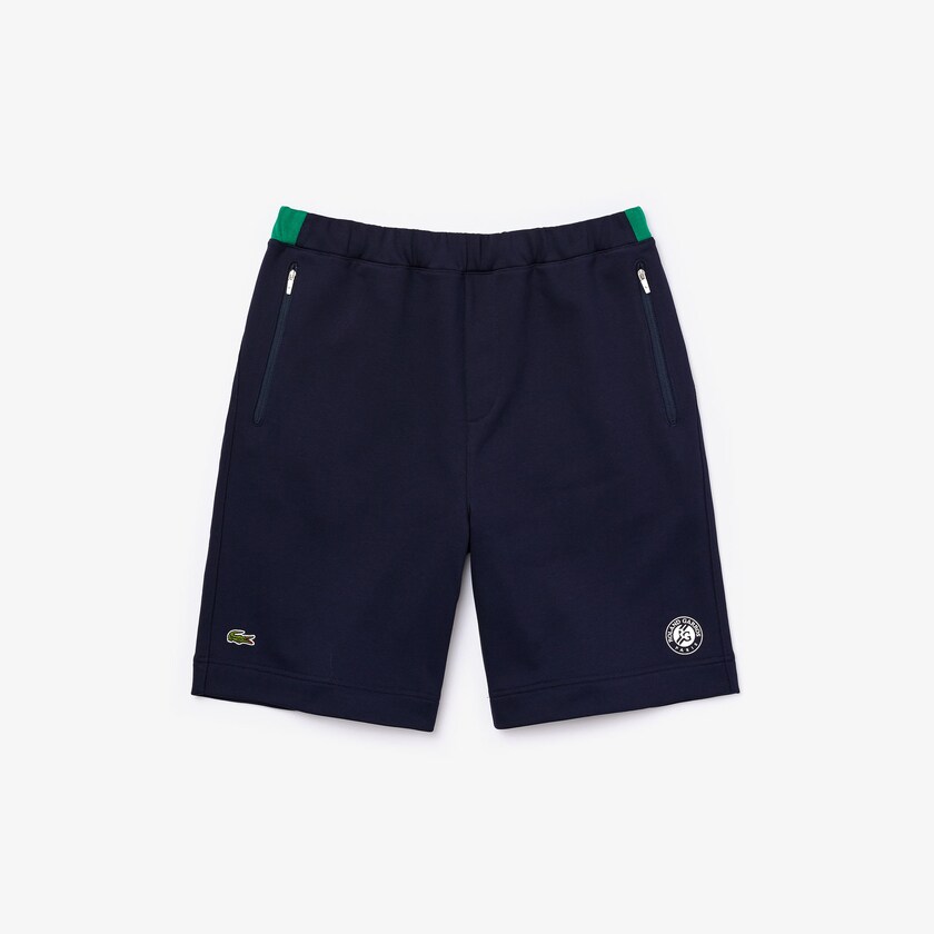 Men's Lacoste Navy Blue / Green / White Shorts SPORT Roland Garros Cotton Fleece EH5-49704R0