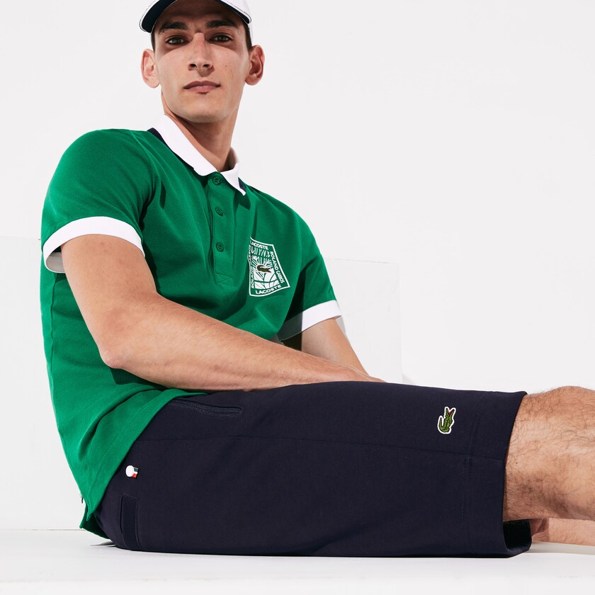 Men's Lacoste Navy Blue / Green / White Shorts SPORT Roland Garros Cotton Fleece EH5-49704R0