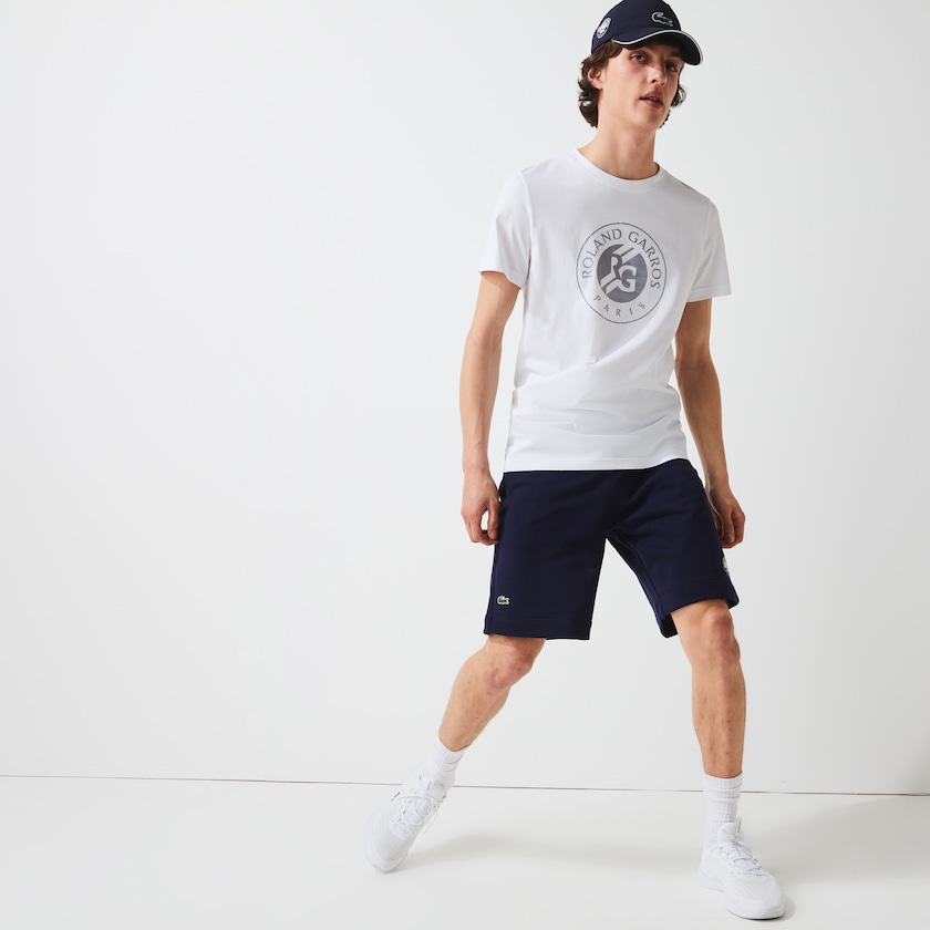 Men's Lacoste Navy Blue / Green / White Shorts SPORT Roland Garros Cotton Fleece EH5-49704R0