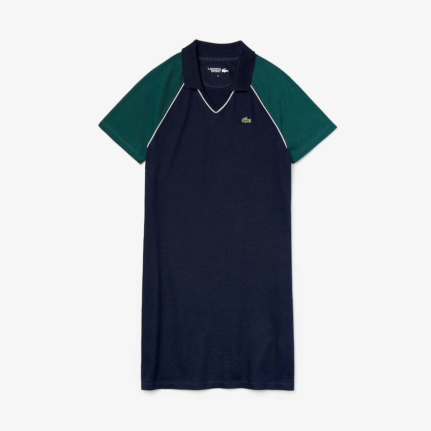 Women's Lacoste Navy Blue / Green / White Polo Dress SPORT Stretch Cotton Golf QR2-92879W9