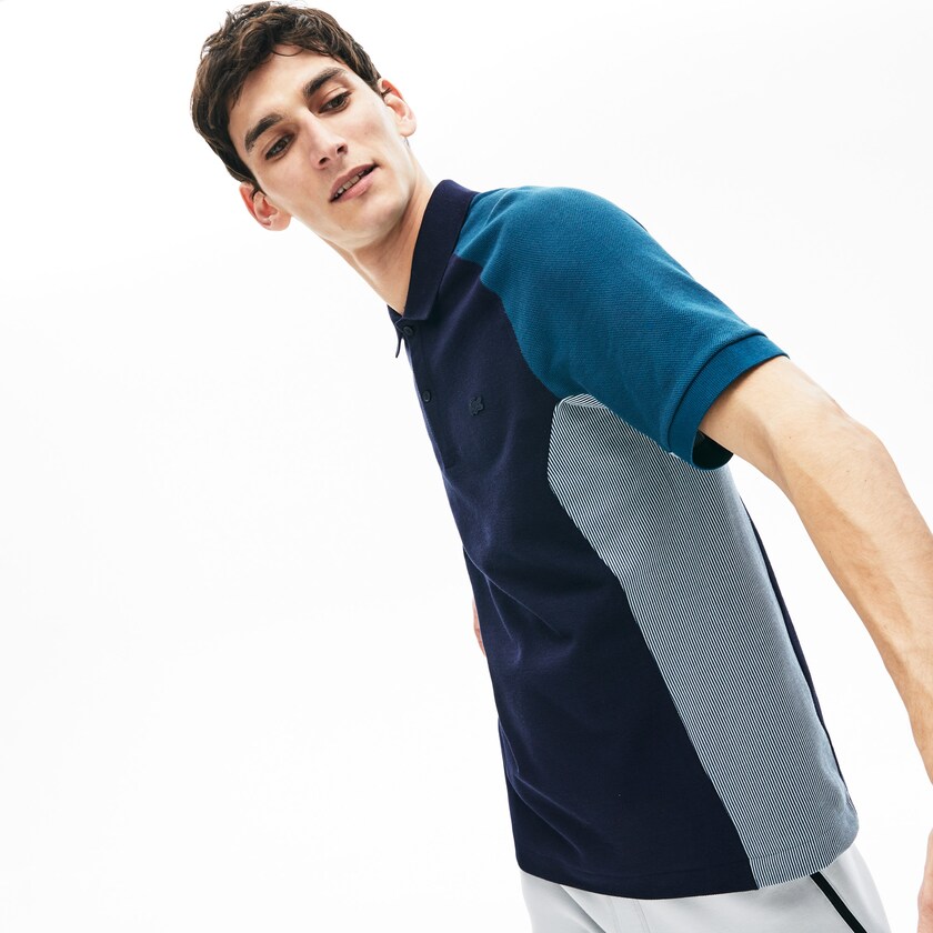 Men's Lacoste Navy Blue / Grey / Navy Blue Shirts Colorblock Piqué Polo SL7-56205E0