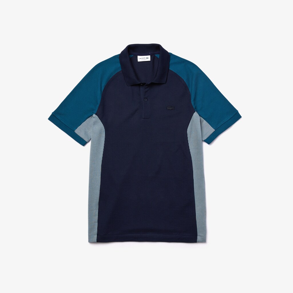 Men's Lacoste Navy Blue / Grey / Navy Blue Polo Shirts Colorblock Piqué ZU0-72947E2