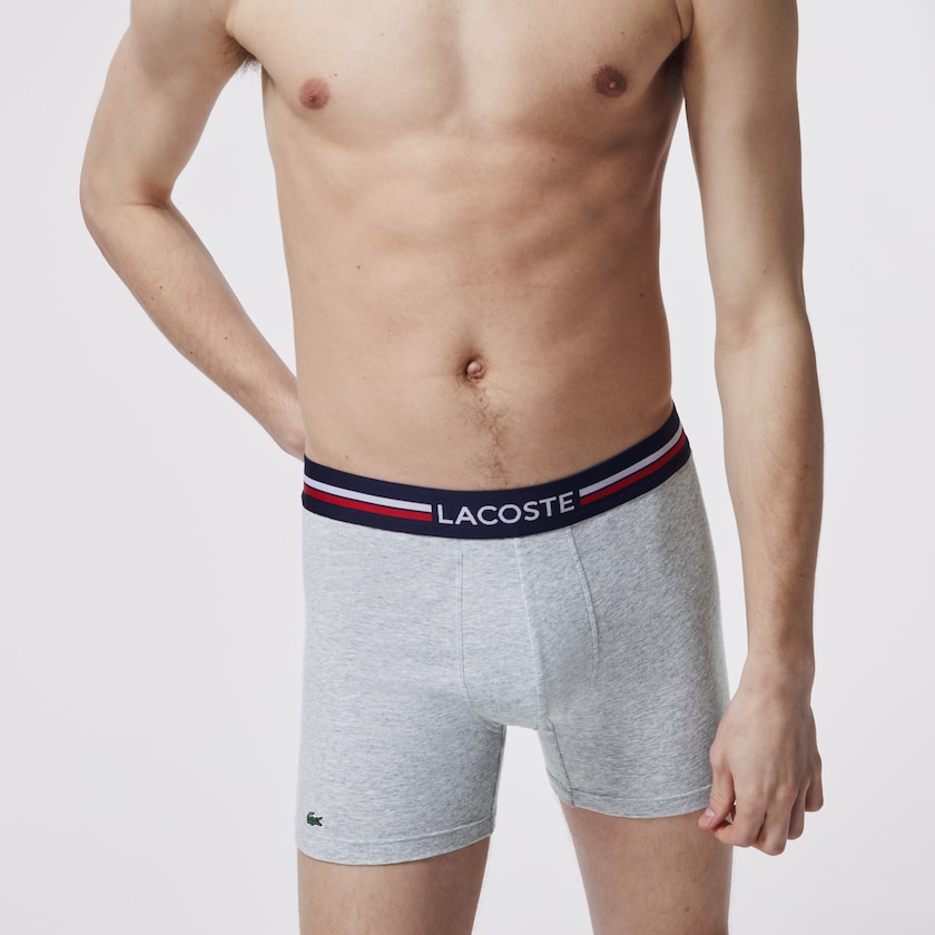 Men's Lacoste Navy Blue / Grey / Red Briefs Pack Of 3 Casual Boxers SP6-76807F8