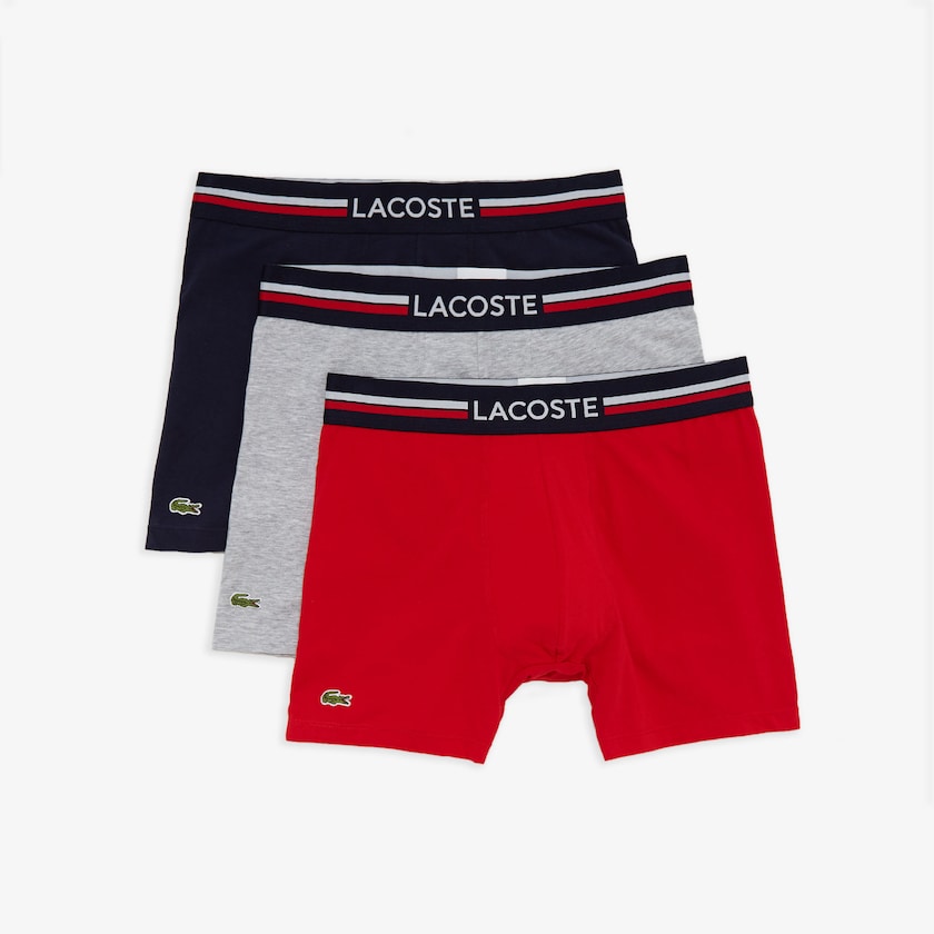 Men's Lacoste Navy Blue / Grey / Red Briefs Pack Of 3 Casual Boxers SP6-76807F8