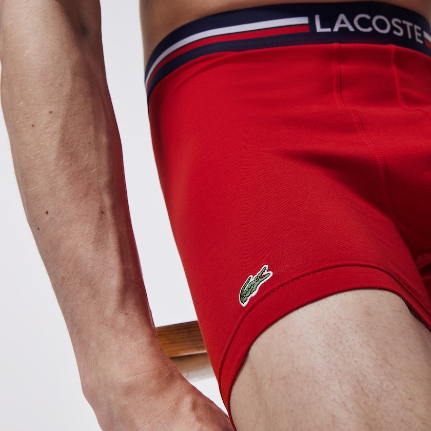 Men's Lacoste Navy Blue / Grey / Red Briefs Pack Of 3 Casual Boxers SP6-76807F8