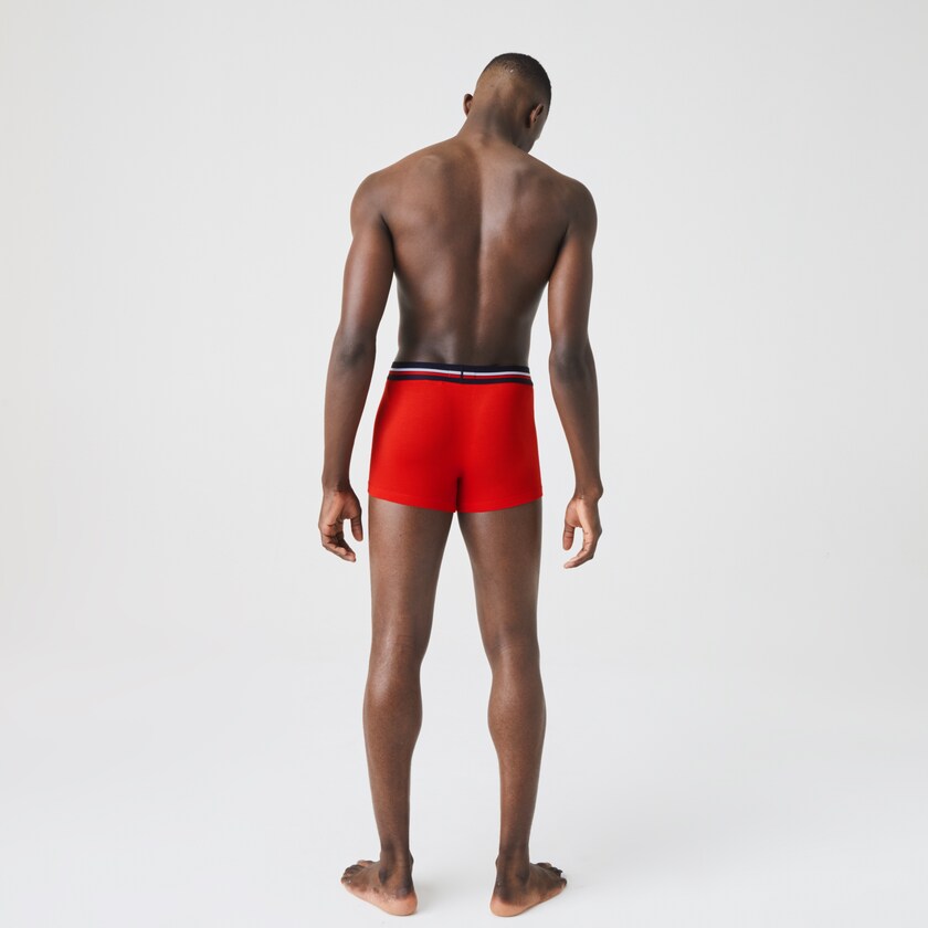 Men's Lacoste Navy Blue / Grey / Red Briefs Pack Of 3 Iconic Boxer With Three-Tone Waistband IC7-81008P8