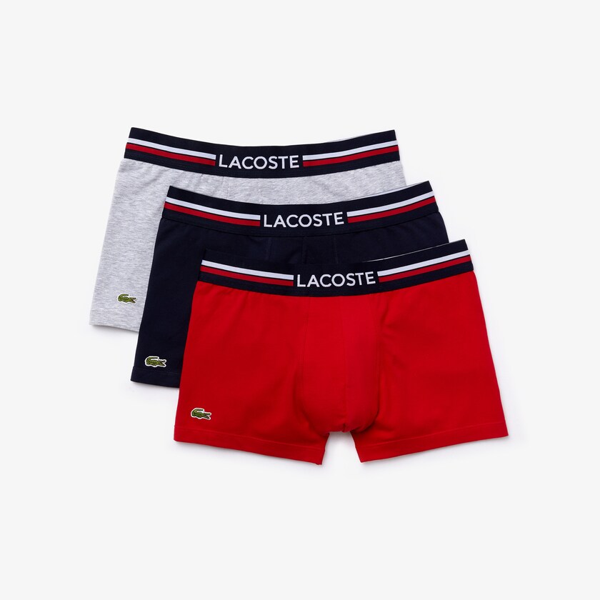 Men's Lacoste Navy Blue / Grey / Red Briefs Pack Of 3 Iconic Boxer With Three-Tone Waistband IC7-81008P8