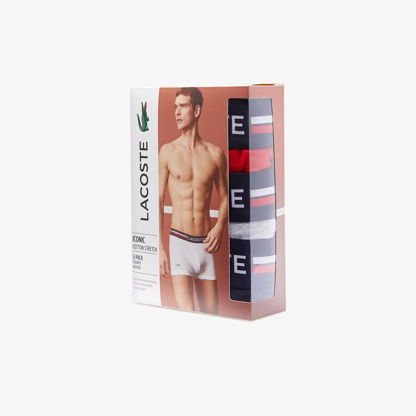 Men's Lacoste Navy Blue / Grey / Red Briefs Pack Of 3 Iconic Boxer With Three-Tone Waistband IC7-81008P8