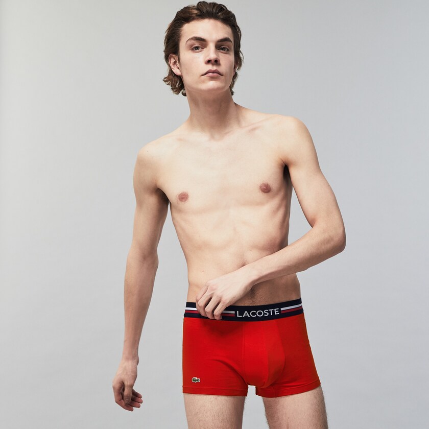 Men's Lacoste Navy Blue / Grey / Red Briefs Pack Of 3 Iconic Boxer With Three-Tone Waistband IC7-81008P8