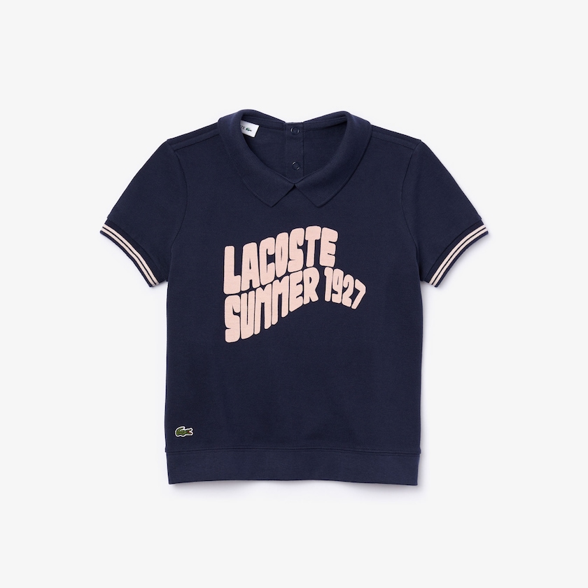 Kids' Lacoste Navy Blue / Light Pink Polo Shirts Printed Cotton Piqué LQ9-52725B4