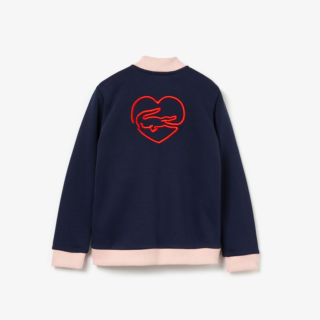 Kids' Lacoste Navy Blue / Light Pink / Red Jackets Oversize Croc and Heart Full-Zip Bomber BB6-69576W2
