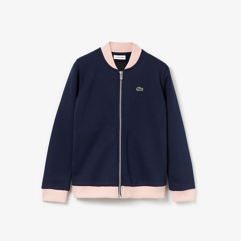 Kids' Lacoste Navy Blue / Light Pink / Red Jackets Oversize Croc and Heart Full-Zip Bomber BB6-69576W2
