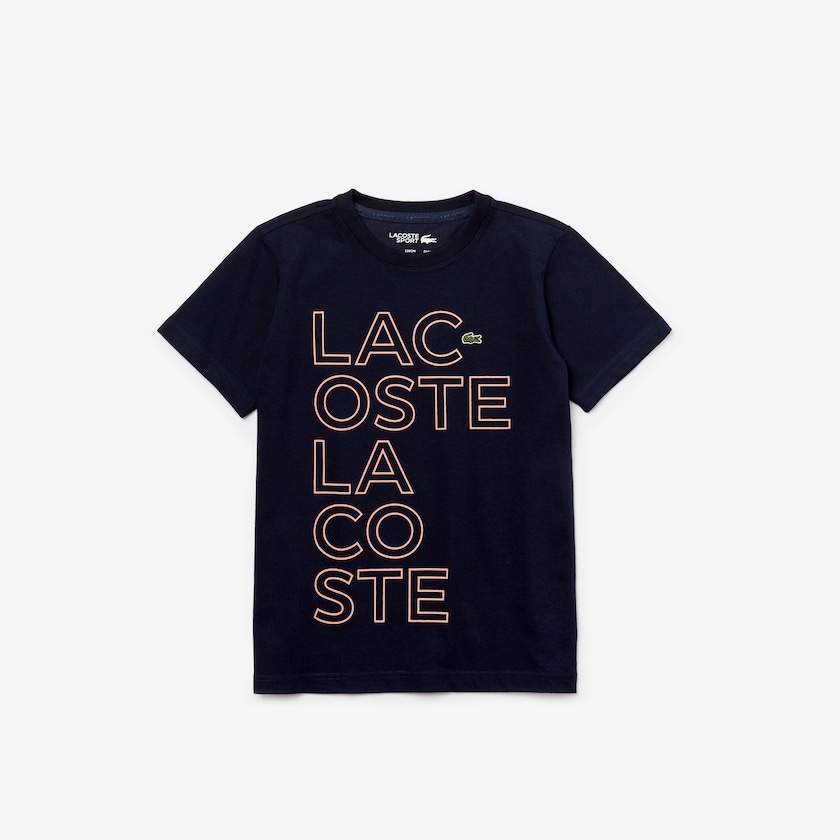 Kids' Lacoste Navy Blue / Pink T Shirts SPORT Printed Breathable Cotton HX1-66436N5