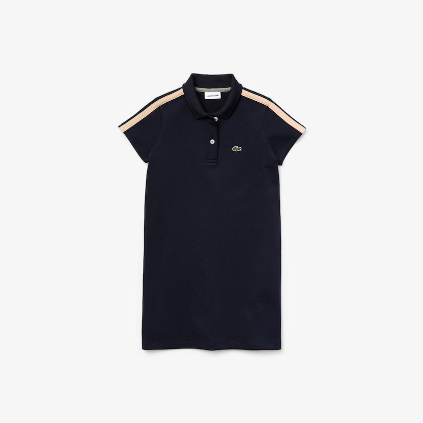 Kids' Lacoste Navy Blue / Pink / Blue Polo Dress Striped Band Stretch QL3-81118T3