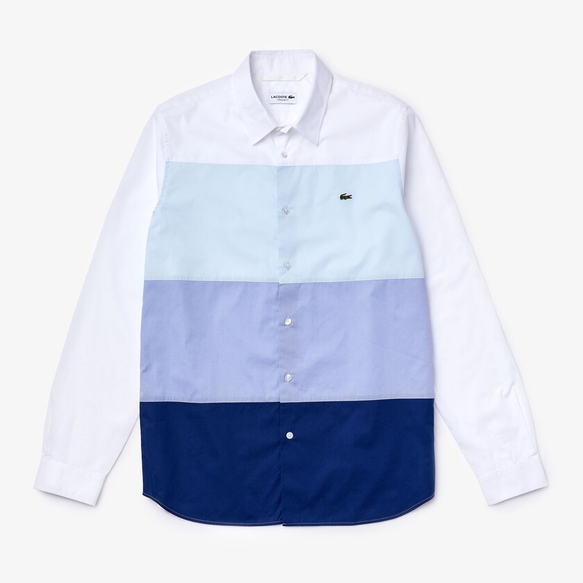 Men's Lacoste Navy Blue / Purple / Light Blue / White Shirts Regular Fit Colorblock Cotton GO9-85738N8