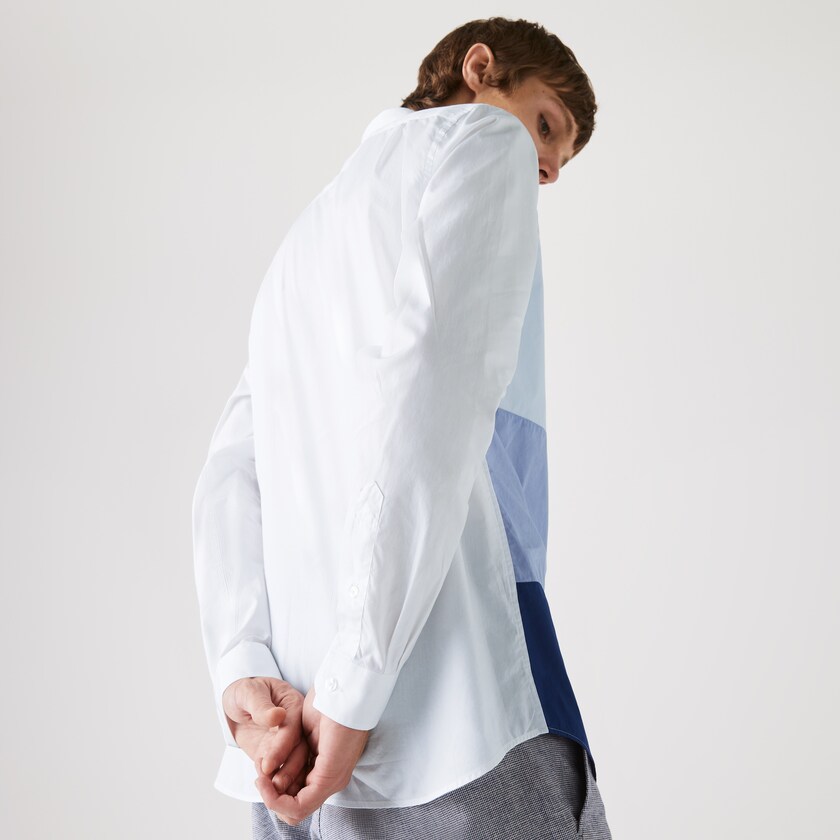 Men's Lacoste Navy Blue / Purple / Light Blue / White Shirts Regular Fit Colorblock Cotton GO9-85738N8