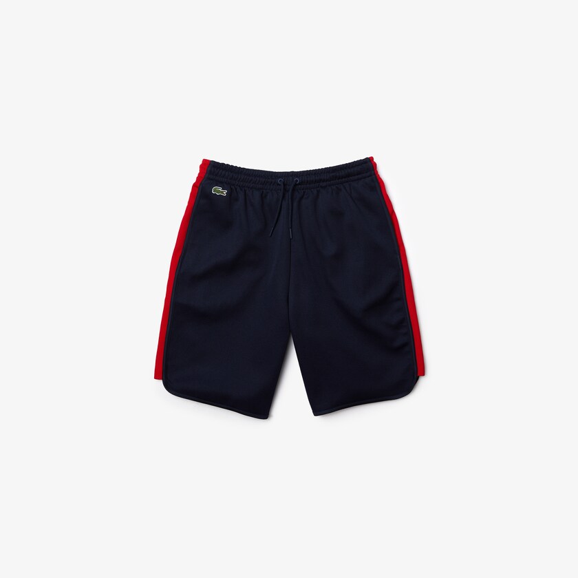 Men's Lacoste Navy Blue / Red Shorts SPORT Contrast Bands Cotton Blend FN6-97679T3