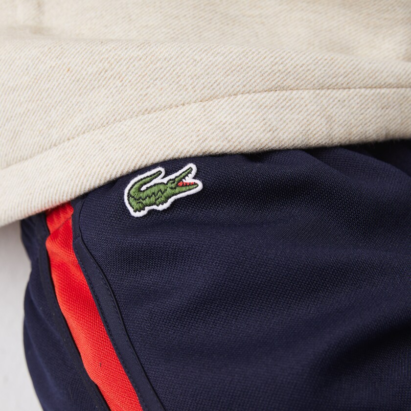 Men's Lacoste Navy Blue / Red Shorts SPORT Contrast Bands Cotton Blend FN6-97679T3