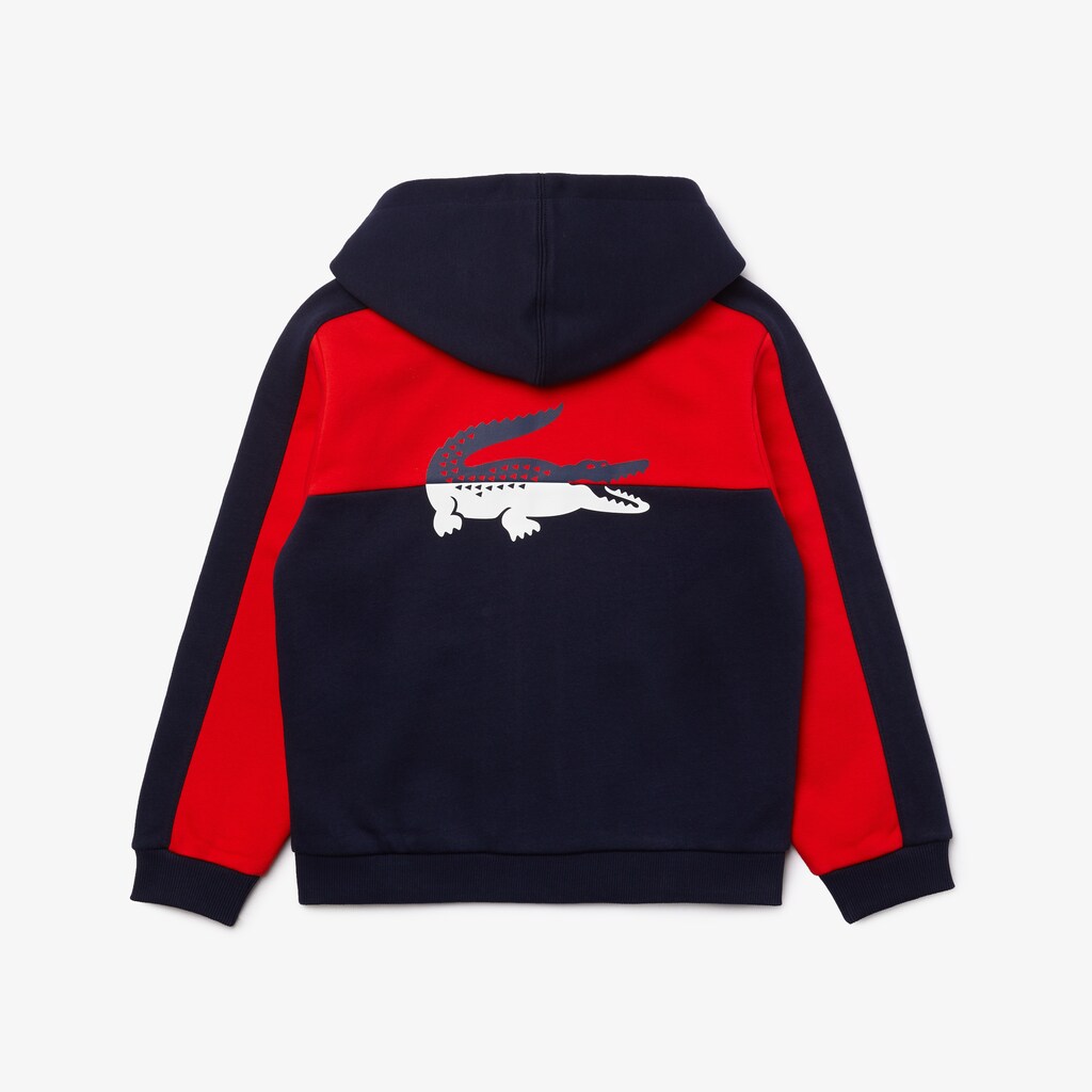 Kids' Lacoste Navy Blue / Red Sweatshirts Two-Tone Croc-Print Hooded Zip LH1-77487V7
