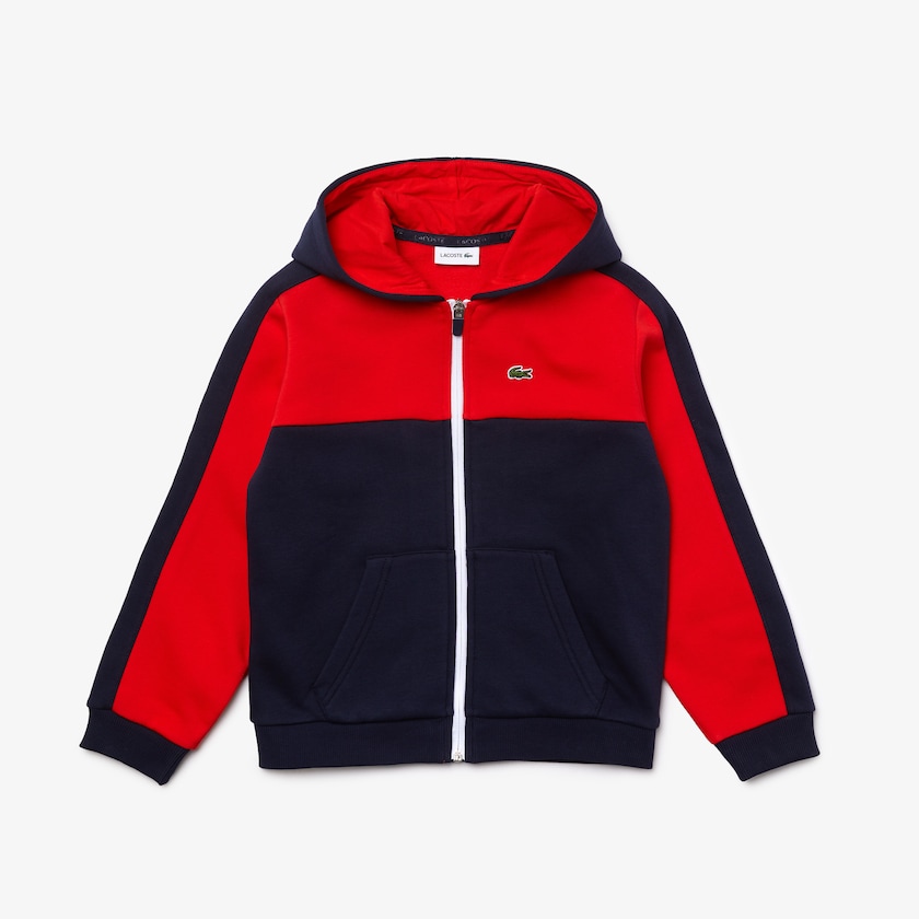 Kids' Lacoste Navy Blue / Red Sweatshirts Two-Tone Croc-Print Hooded Zip LH1-77487V7