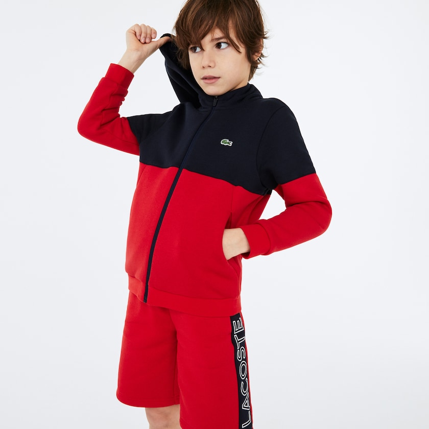Kids' Lacoste Navy Blue / Red / White Jackets SPORT Colorblock Fleece Zip SO1-56865J6
