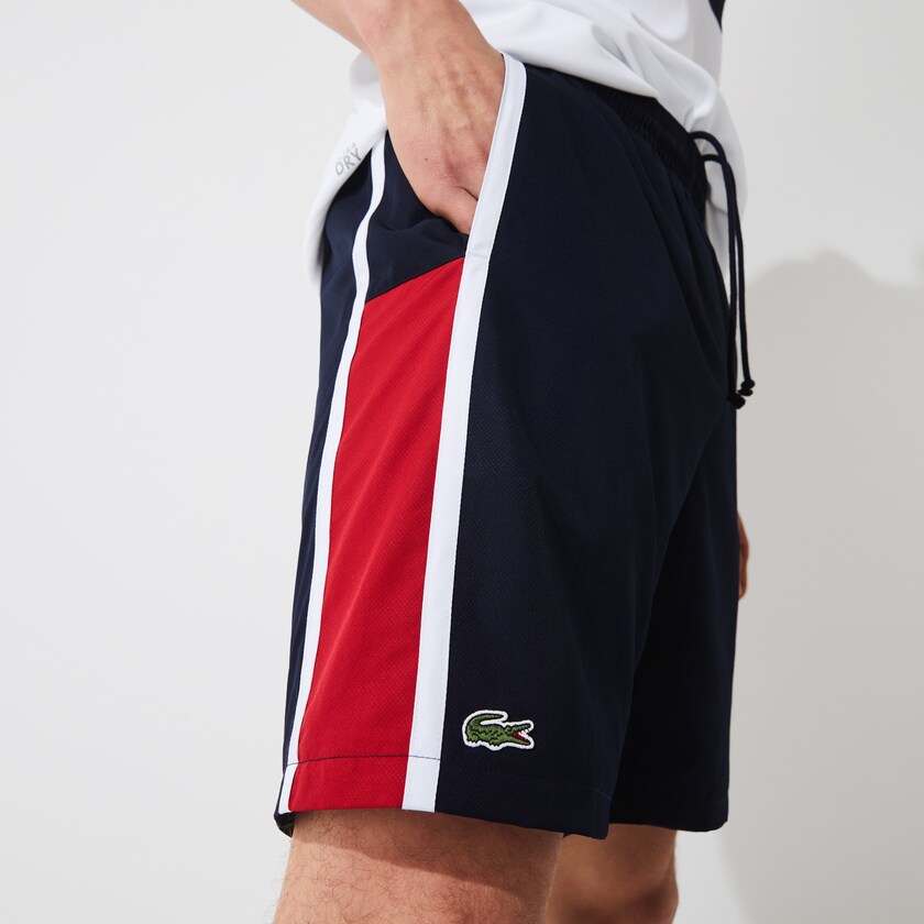 Men's Lacoste Navy Blue / Red / White Shorts SPORT Taffeta Tennis KA3-14221D2