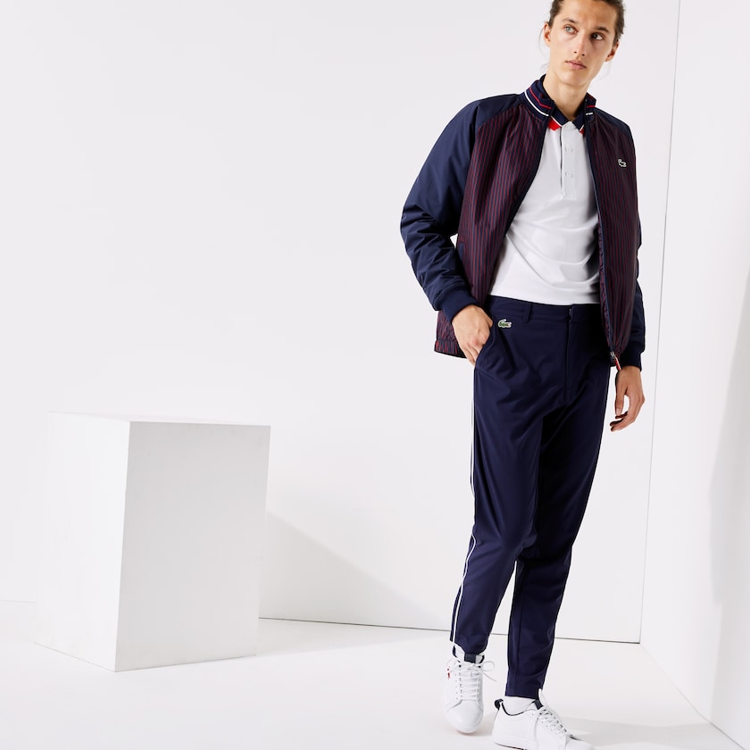 Men's Lacoste Navy Blue / Red / White Jackets SPORT Water-Resistant Striped Zip Golf ZS0-89488V6