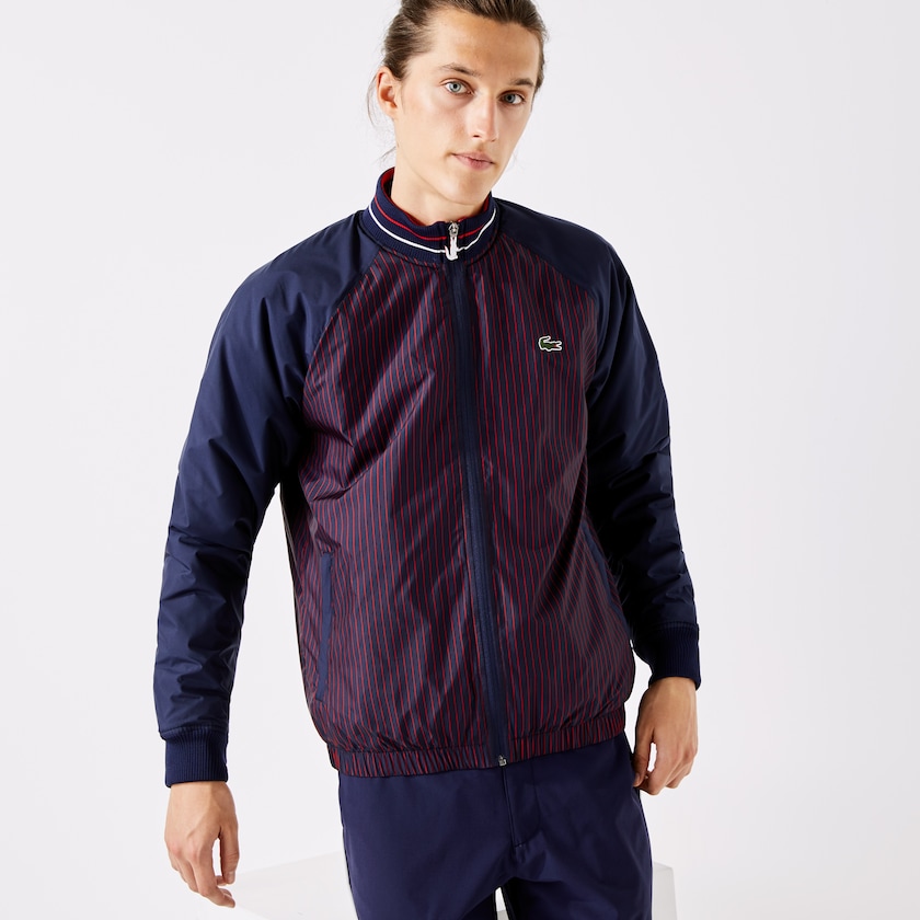 Men's Lacoste Navy Blue / Red / White Jackets SPORT Water-Resistant Striped Zip Golf ZS0-89488V6