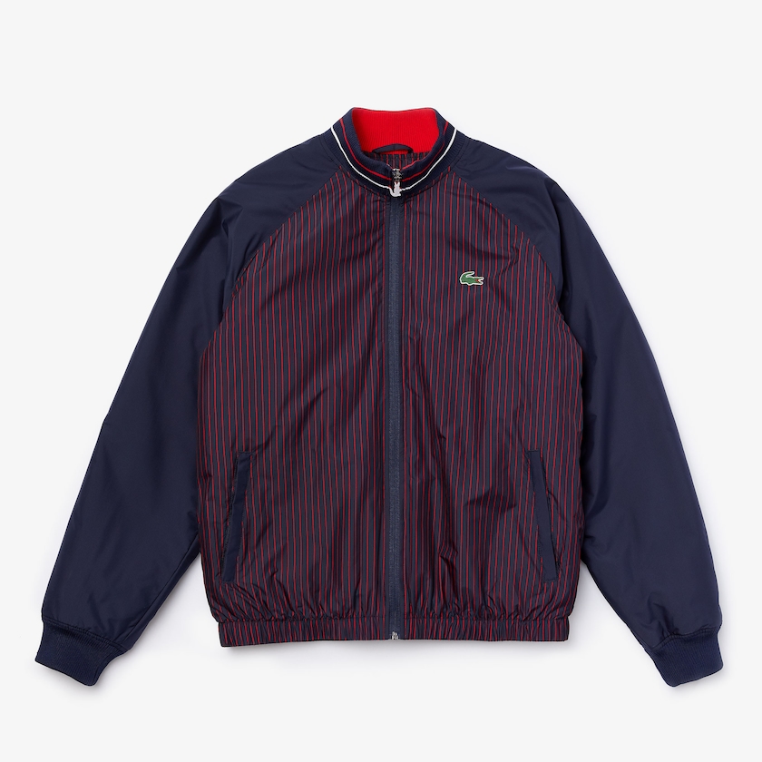 Men's Lacoste Navy Blue / Red / White Jackets SPORT Water-Resistant Striped Zip Golf ZS0-89488V6