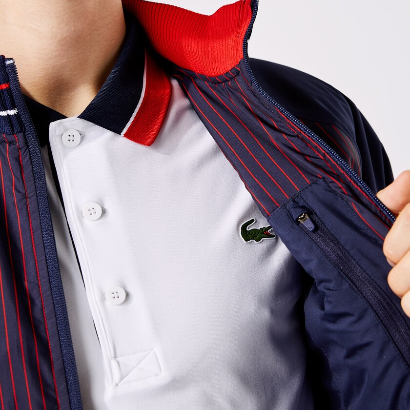 Men's Lacoste Navy Blue / Red / White Jackets SPORT Water-Resistant Striped Zip Golf ZS0-89488V6