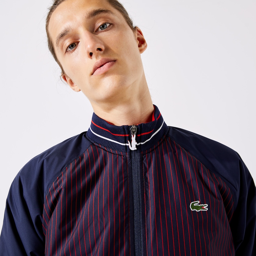 Men's Lacoste Navy Blue / Red / White Jackets SPORT Water-Resistant Striped Zip Golf ZS0-89488V6