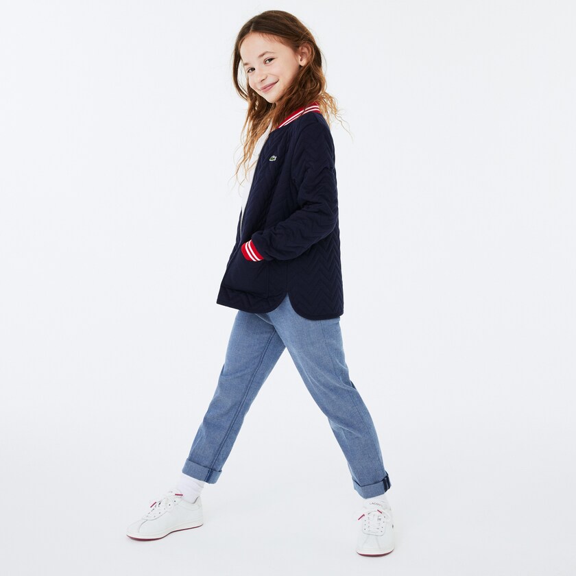 Kids' Lacoste Navy Blue / Red / White Jackets Striped Detail Zippered Quilted Cotton Teddy JW5-92989G4