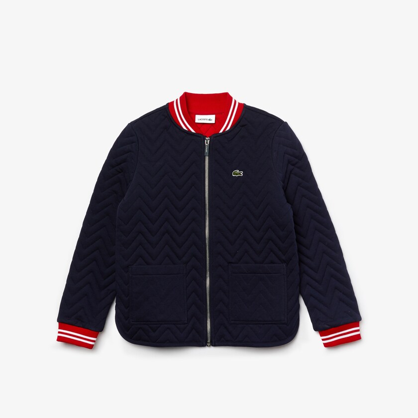 Kids' Lacoste Navy Blue / Red / White Jackets Striped Detail Zippered Quilted Cotton Teddy JW5-92989G4