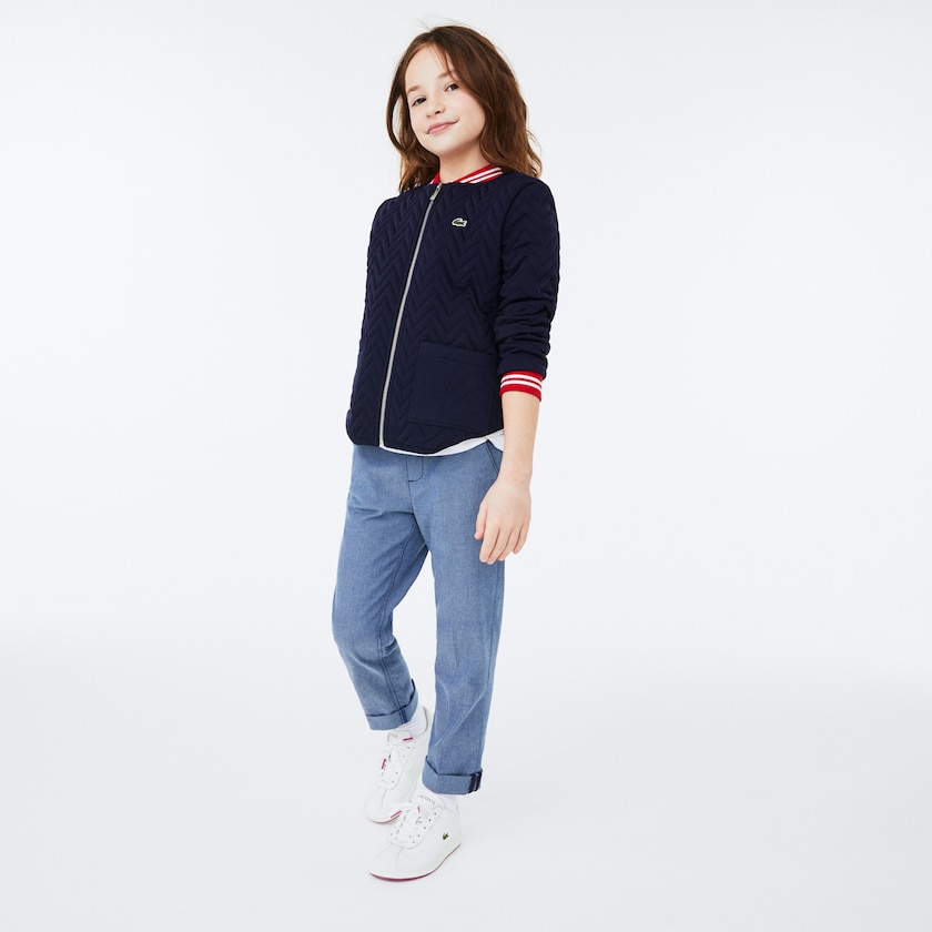 Kids' Lacoste Navy Blue / Red / White Jackets Striped Detail Zippered Quilted Cotton Teddy JW5-92989G4