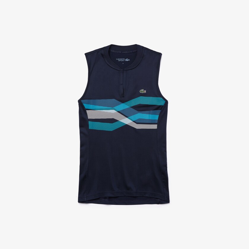 Women's Lacoste Navy Blue / Turquoise / Blue / White Polo Shirts SPORT Ultra Dry Geometric Print Performance MW0-52405J1