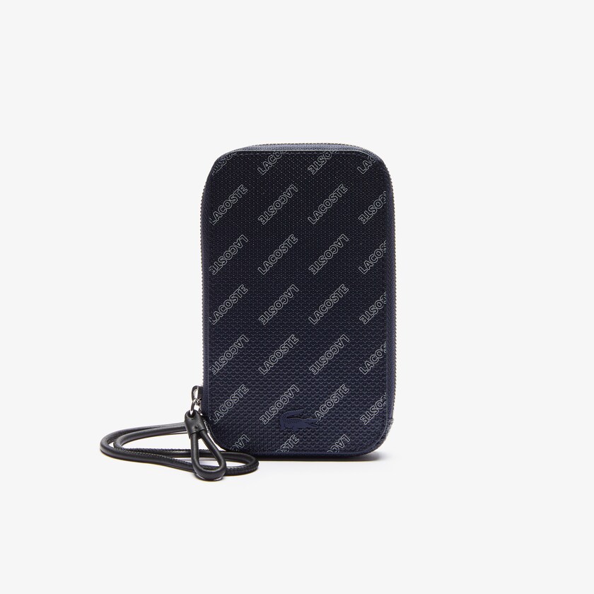Men's Lacoste Navy Blue / White Black Bags Chantaco Signature Piqué Leather Smartphone Neck Pouch VL0-13351Q0