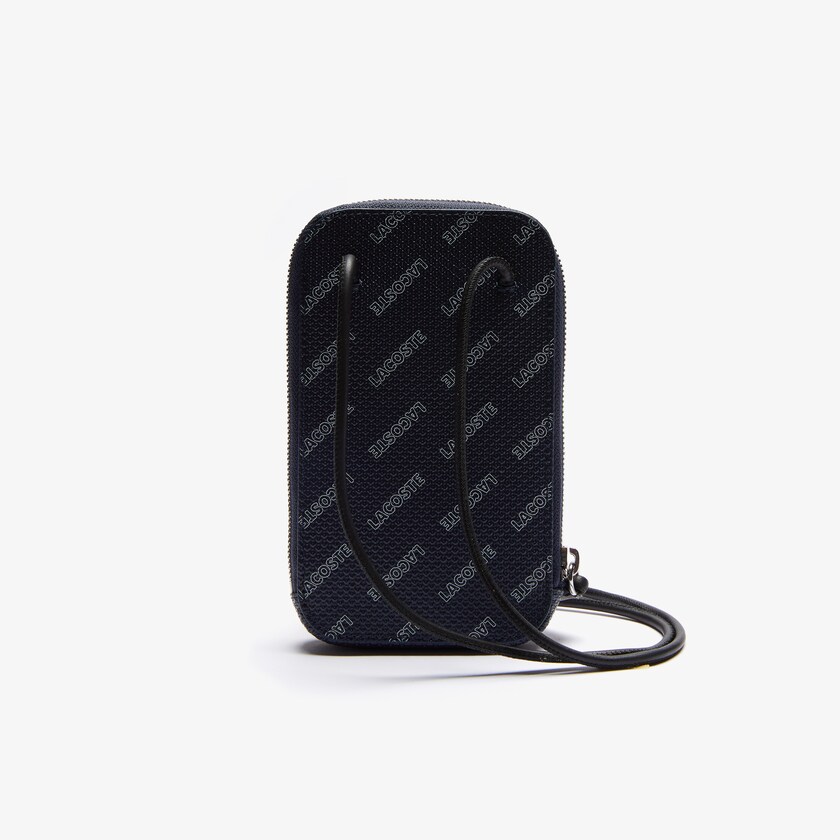 Men's Lacoste Navy Blue / White Black Bags Chantaco Signature Piqué Leather Smartphone Neck Pouch VL0-13351Q0