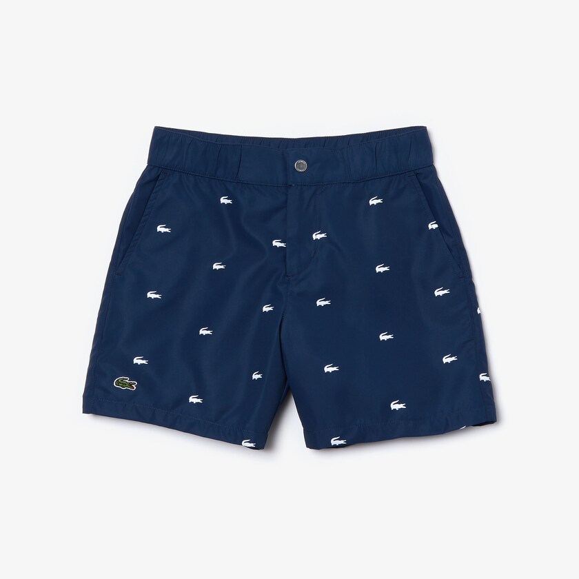 Kids' Lacoste Navy Blue / White Shorts All-Over Croc Swim Trunks PT8-06220W3