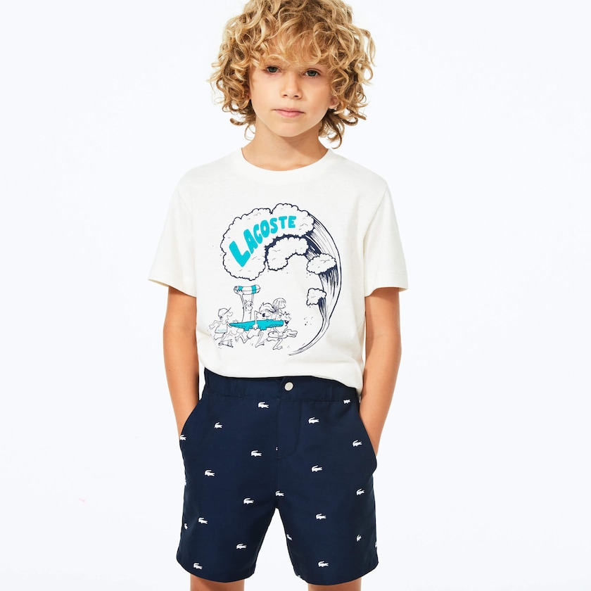Kids' Lacoste Navy Blue / White Shorts All-Over Croc Swim Trunks PT8-06220W3