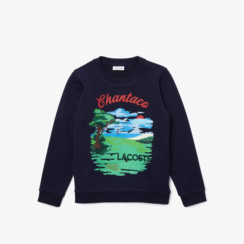 Kids' Lacoste Navy Blue / White Sweatshirts Chantaco Print Fleece EL9-30403X7