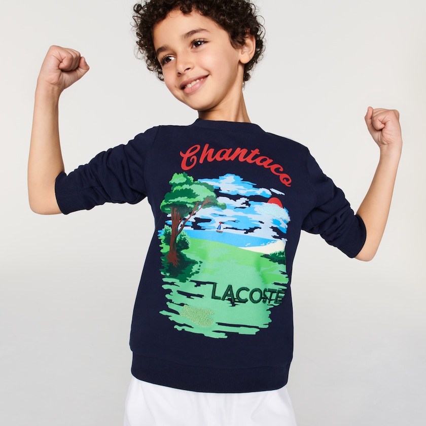Kids' Lacoste Navy Blue / White Sweatshirts Chantaco Print Fleece EL9-30403X7